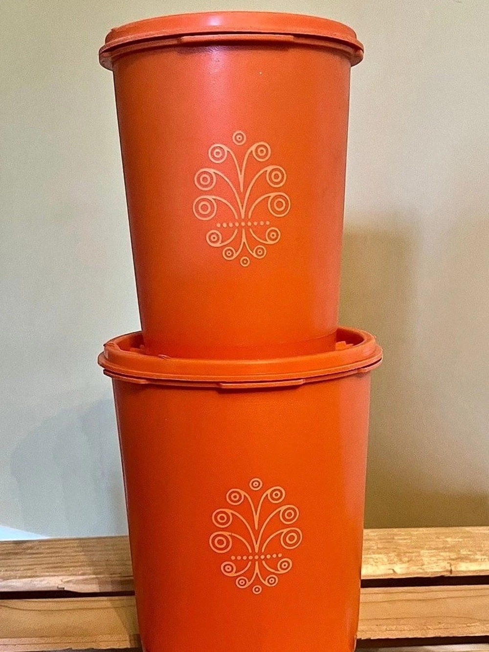 Vintage Tupperware Orange Canisters Set of 2 Retro Kitchen Storage